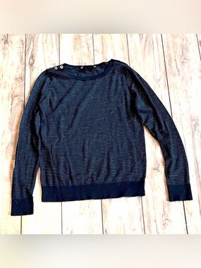 LOFT horizontal fine striped long-sleeve knit top in size medium